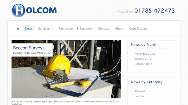 Screenshot of Holcom Communications web site