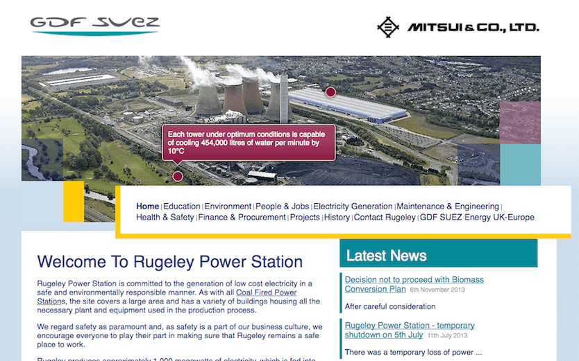 Screenshot of Rugeley Power Station company website